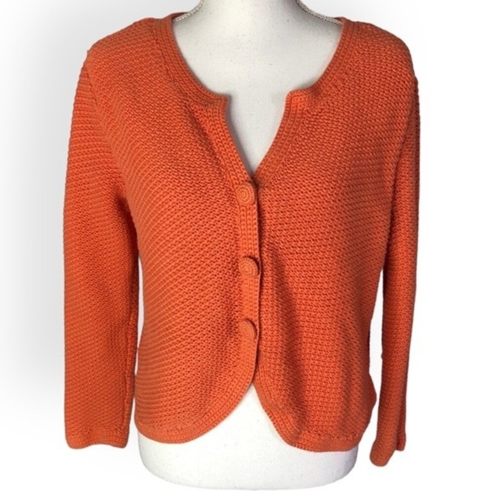 J. Jill Orange Ribbed Knit Button Front Cardigan Sweater
